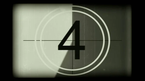 3D rendering of a monochrome universal countdown film leader. Countdown clock from 10 to 0. Effect of old film rolling with details, scratches, lines, dirt, markers and film grain