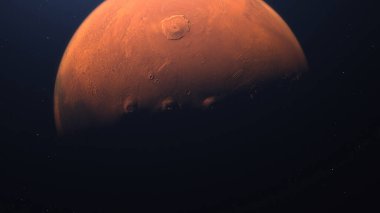 Mars yörüngesinin 3 boyutlu görüntüsü. Aydınlanmış kraterler ve Mars dağlarıyla Mars uzayda. Bu görüntünün elementleri NASA tarafından desteklenmektedir