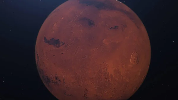 Representación Órbita Marciana Marte Espacio Con Cráteres Iluminados Montañas Marcianas — Foto de Stock