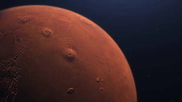 Representación Órbita Marciana Marte Espacio Con Cráteres Iluminados Montañas Marcianas — Foto de Stock