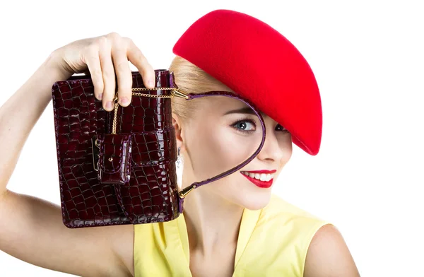 Fashion  girl holding red handbag — Stock Photo, Image