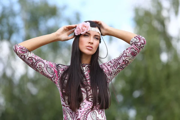 Portrait of the brunette with long hair — Stock Photo, Image