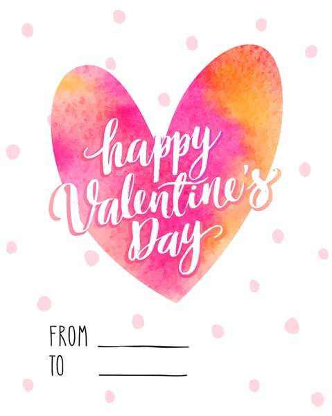 День Святого Валентина листівки з акварельним серцем . Стокова Ілюстрація