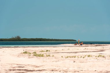 Cayo Largo, Küba - 10 Mayıs 2017: Kumlu plaj Playa cennet. Metin için yer kopyalayın.