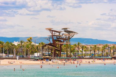 La Pineda, İspanya - 6 Haziran 2017: Sahil Costa Dorada, beach La Pineda, Tarragona, Catalunya, İspanya. Metin için yer kopyalayın. 