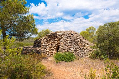 Harabe, Kuru taş bina, 11-15. yüzyıl, piedra sezen, Mont-roig del Camp, Tarragona, Catalunya, İspanya. Metin için yer kopyalayın.