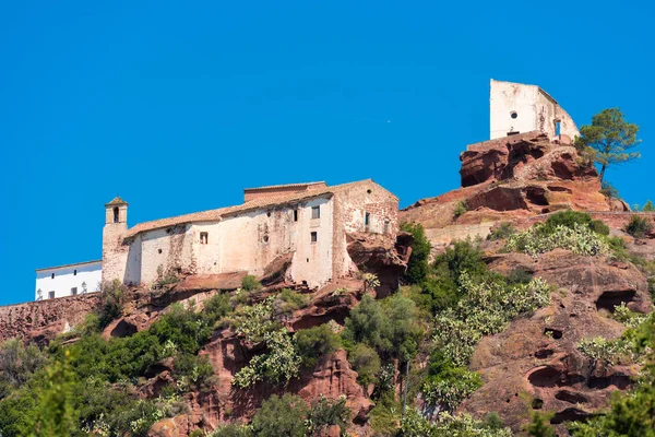 Ancient church of Mare de Deu de la Roca, near the town of Montbrio del Camp, Tarragona, Catalunya, Spain. Copy space for text. — Stock Photo, Image