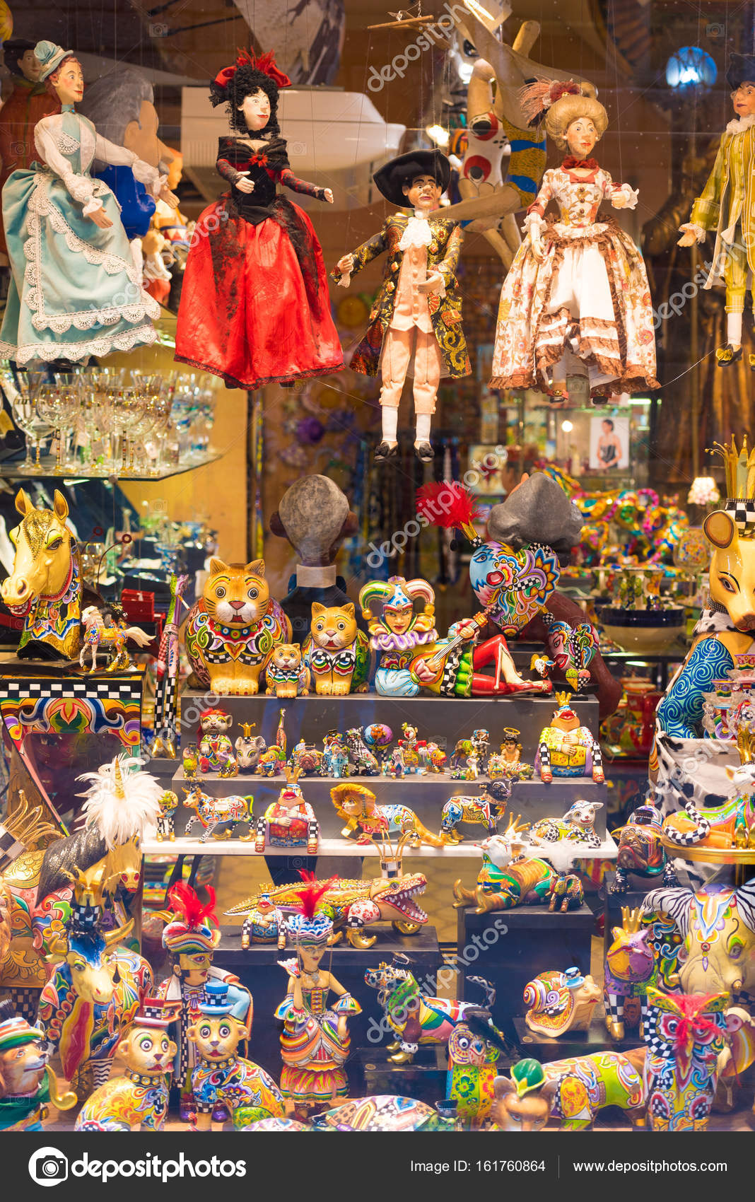 BARCELONA, SPAIN FEBRUARY 16, 2017 Showcase souvenir shop. Closeup