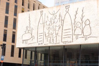 BARCELONA, SPAIN - FEBRUARY 16, 2017: College of architects of catalonia, Picasso frieze (Collegi d'Arquitectes of Catalunya, Picasso's ICI). Close-up. clipart