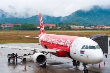 Bangkok, Tayland - 28 Kasım 2016: Uçak kalkışa hazır sayılır. Metin için yer kopyalayın.