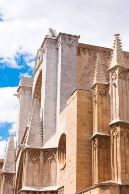 Tarragona, İspanya - 1 Mayıs 2017: Tarragona Cathedral (Katolik Katedrali) güneşli bir günde. Dikey.