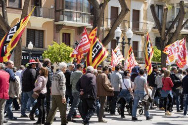 Tarragona, İspanya - 1 Mayıs 2017: Tarragona Street 1 Mayıs gösteri, insanlar.
