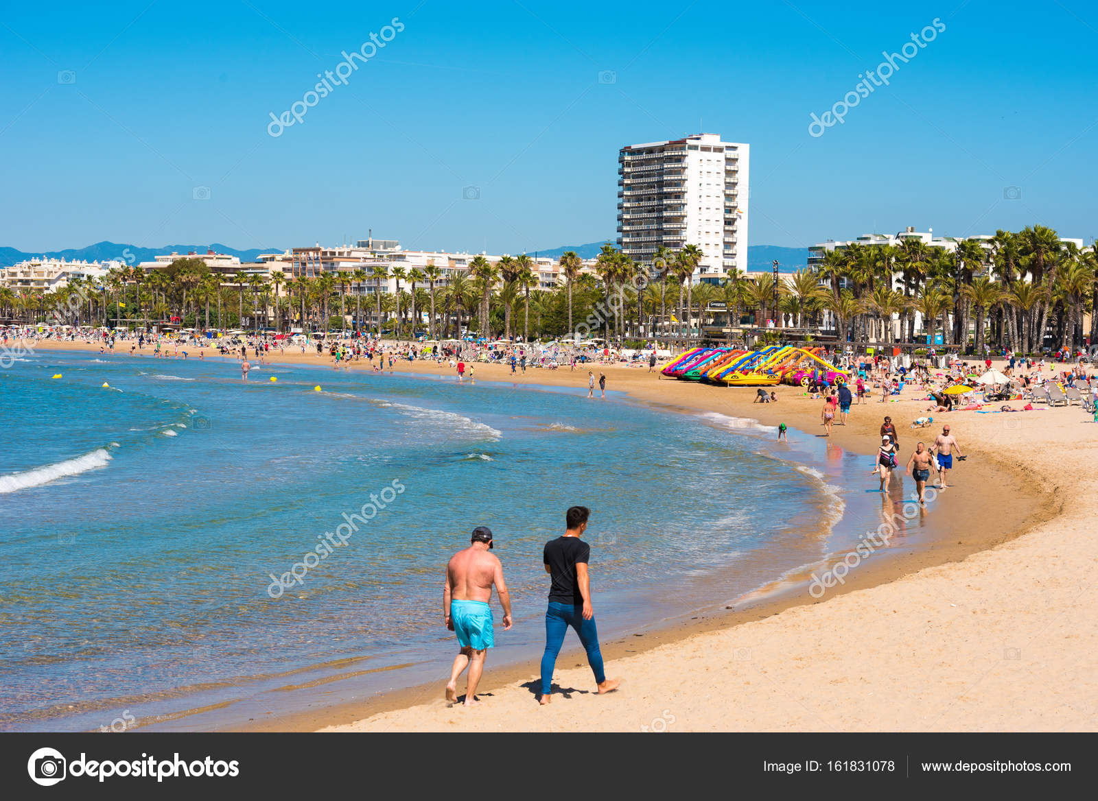 SALOU, TARRAGONA, SPAIN APRIL 24, 2017 People walking along the