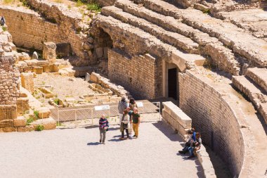 Tarragona, İspanya - 1 Mayıs 2017: Antik Roma amfi tiyatro görünümünü. Metin için yer kopyalayın.
