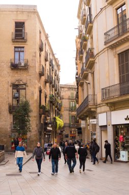 Barcelona, İspanya - 16 Şubat 2017: Gothic Quarter (Barrio Gothico). Dikey.