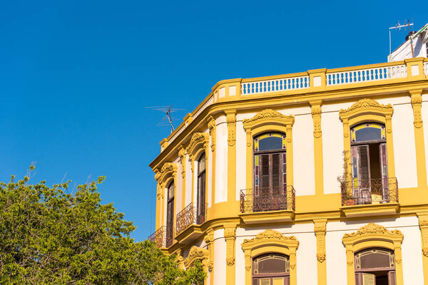 Building against the blue sky, Havana, Cuba. Copy space for text