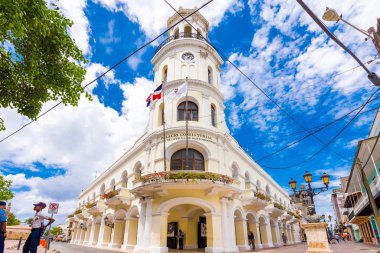 SANTO DOMINGO, DOMINICAN REPUBLIC - AUGUST 8, 2017: View of the building Palacio Consistorial. Copy space for text. clipart