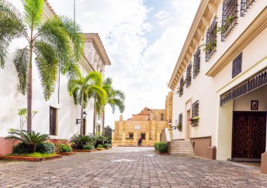 View of the historic street of the city, Santo Domingo, Dominican Republic. Copy space for text. clipart