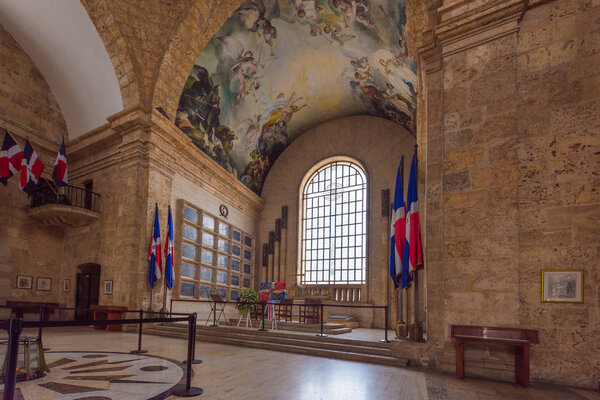 SANTO DOMINGO, DOMINICAN REPUBLIC - AUGUST 8, 2017: Interior of the building of the National Pantheon. Copy space for text.