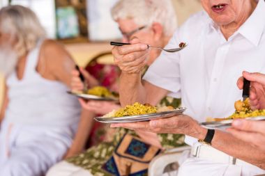 Ayurveda Restoran, Puttaparthi, Andhra Pradesh, Hindistan. Yakın çekim.