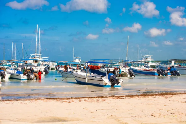 Bayahibe, Dominik Cumhuriyeti - 21 Mayıs 2017: tekneler sahilinde. Metin için yer kopyalayın.