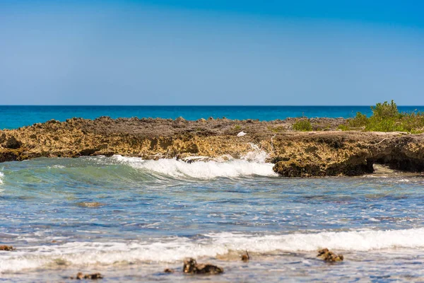 Bayahibe，La 莱昂的住宿，多米尼加共和国的石滩。复制文本的空间. — 图库照片