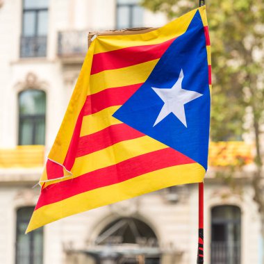 Bir estelada, Katalan ayrılıkçı bayrak, Barcelona, Catalunya, İspanya. Yakın çekim.