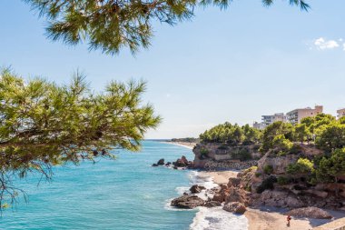 Miami Platja, Tarragona, Catalunya, İspanya Costa Dorada şeridinin görünüm. Metin için yer kopyalayın.