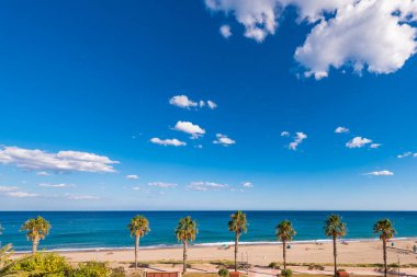 Kum plaj Miami Platja, Tarragona, Catalunya, İspanya. Metin için yer kopyalayın.