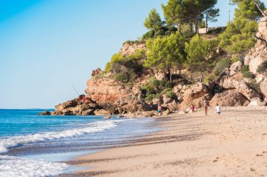 Miami Platja, İspanya - 18 Eylül 2017: Miami Platja kum Beach'te. Metin için yer kopyalayın.