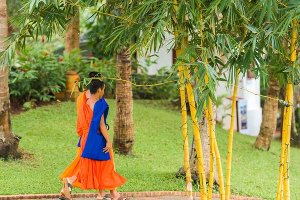 Rahipler bir semt Louangphabang, Laos cadde üzerinde. Metin için yer kopyalayın