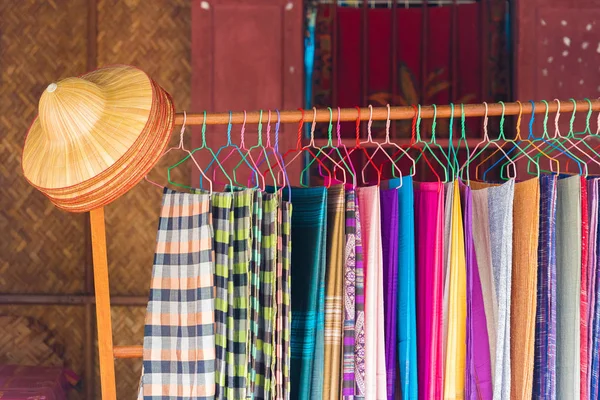 View of the fabric in the store in Louangphabang, Laos. Close-up. — Stock Photo, Image