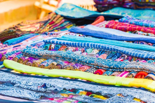 Multicolored fabric close-up in Louangphabang, Laos. Close-up. — Stock Photo, Image