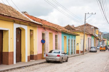 Trinidad, Küba - 16 Mayıs 2017: Görünüm şehir binaların. Metin için yer kopyalayın.
