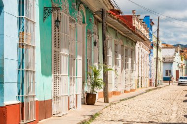 Trinidad, Küba - 16 Mayıs 2017: Görünüm şehir binaların. Metin için yer kopyalayın.