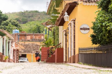 Trinidad, Küba - 16 Mayıs 2017: Eski şehir sokak görünümünü. Metin için yer kopyalayın.