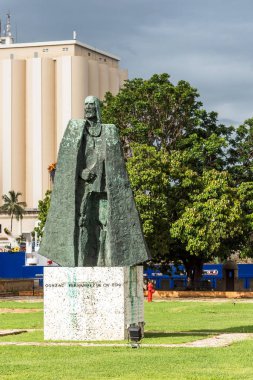 Santo Domingo, Dominik Cumhuriyeti - 8 Ağustos 2017: heykel Gonzal Fernandez De Ov Edo. Metin için yer kopyalayın. Dikey.