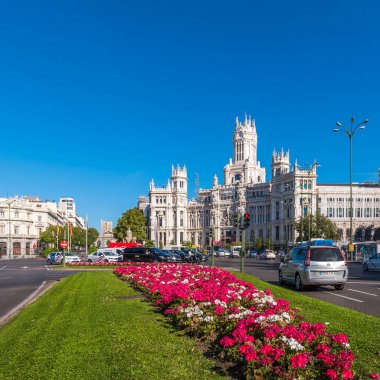 Madrid, İspanya - 26 Eylül 2017: Kibele Palace (Belediye Binası). Metin için yer kopyalayın.