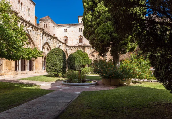 Tarragona, Ισπανία - 4 Οκτωβρίου 2017: Θέα στην αυλή του καθεδρικού ναού Ταραγόνα (καθολικός καθεδρικός ναός) σε μια ηλιόλουστη ημέρα. Χώρο αντίγραφο για το κείμενο. — Φωτογραφία Αρχείου
