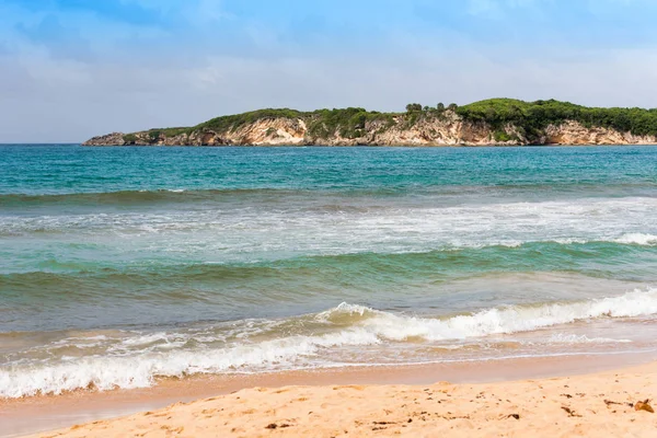 Zicht op het zandstrand van La Altagracia, Punta Cana, Dominicaanse Republiek. Ruimte voor tekst kopiëren. — Stockfoto