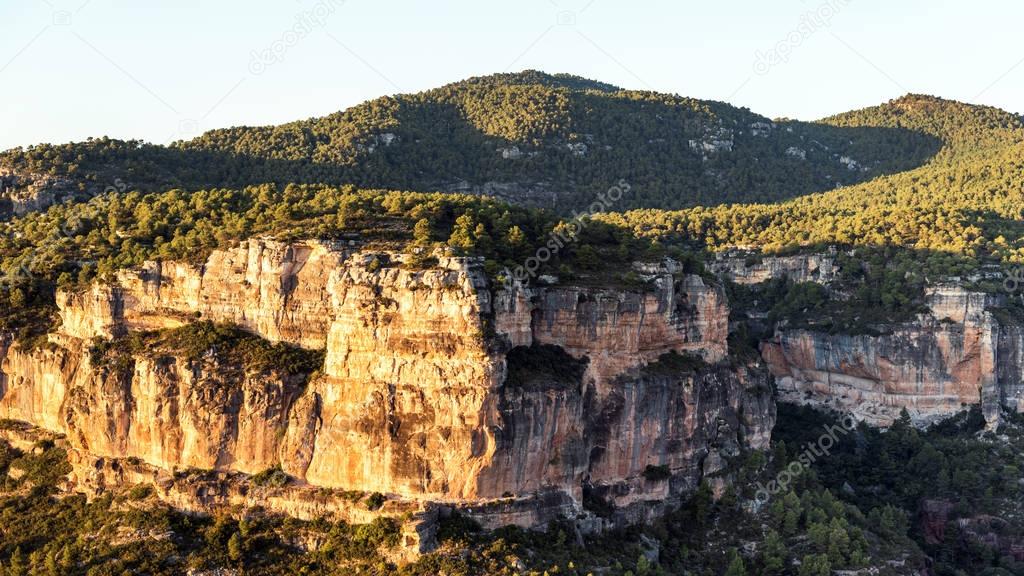 Rocky landscape around Siurana de Prades, Tarragona, Spain. Copy space for text.
