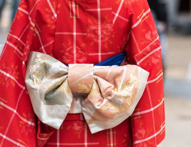 Bir görünümünü bir kimono yakın çekim, Tokyo, Japonya. Arkadan Görünüm