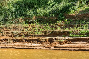 Luang Prabang, Laos Nam Han Nehri Nam Khan Nehri'nin kıyısında. Metin için yer kopyalayın.