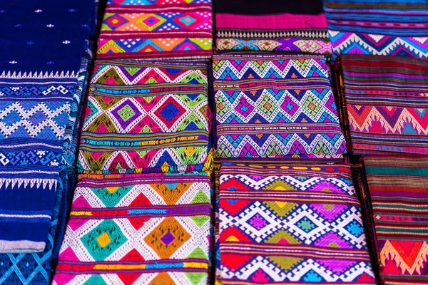 Multicolored fabric close-up in Luang Prabang, Laos. — Stock Photo, Image