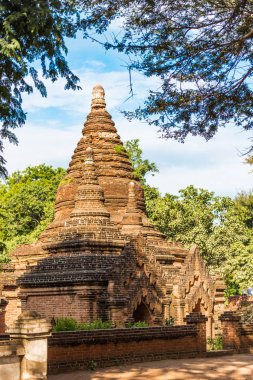 Antik pagodadan Bagan, Myanmar karmaşık bir bakış. Metin için yer kopyalayın. Dikey.              