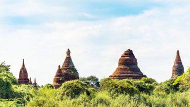 Antik pagodadan Bagan, Myanmar karmaşık bir bakış. Metin için yer kopyalayın.