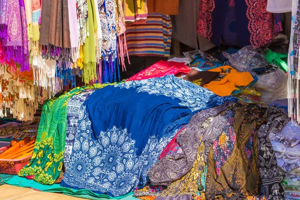 Sale of fabrics in the local market in Bagan, Myanmar. Close-up. — Stock Photo, Image