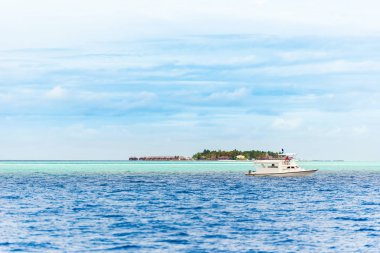 Beyaz erkek, Maldivler Hint Okyanusu tekne. Metin için yer kopyalayın