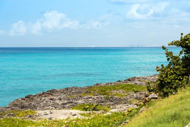 Bayahibe, La Altagracia, Dominik Cumhuriyeti içinde görünüm deniz. Metin için yer kopyalayın.