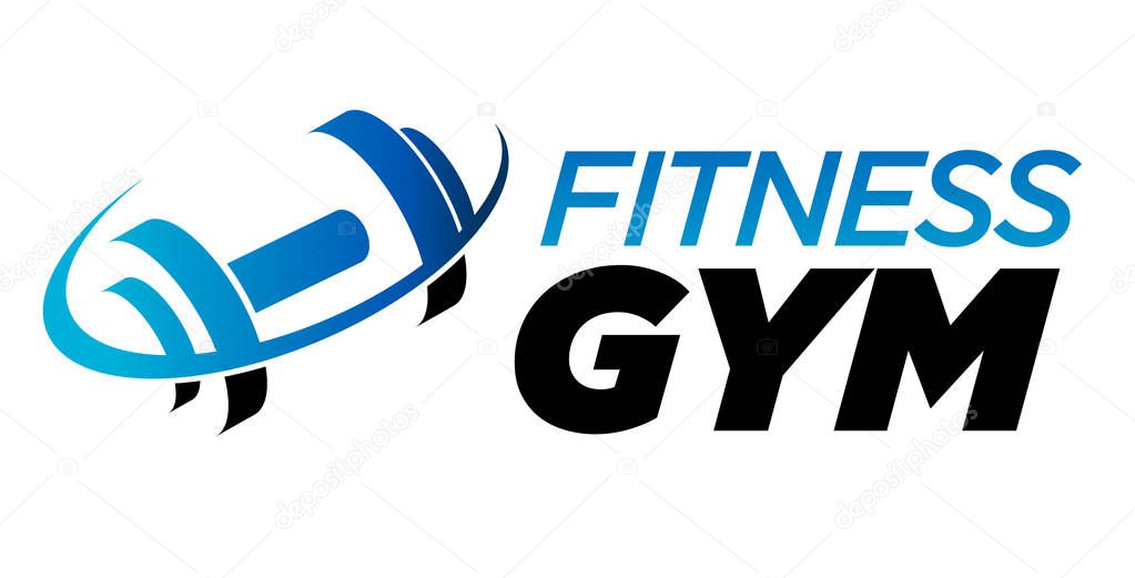 Gym fitness barbell logo icon with swoosh graphic element